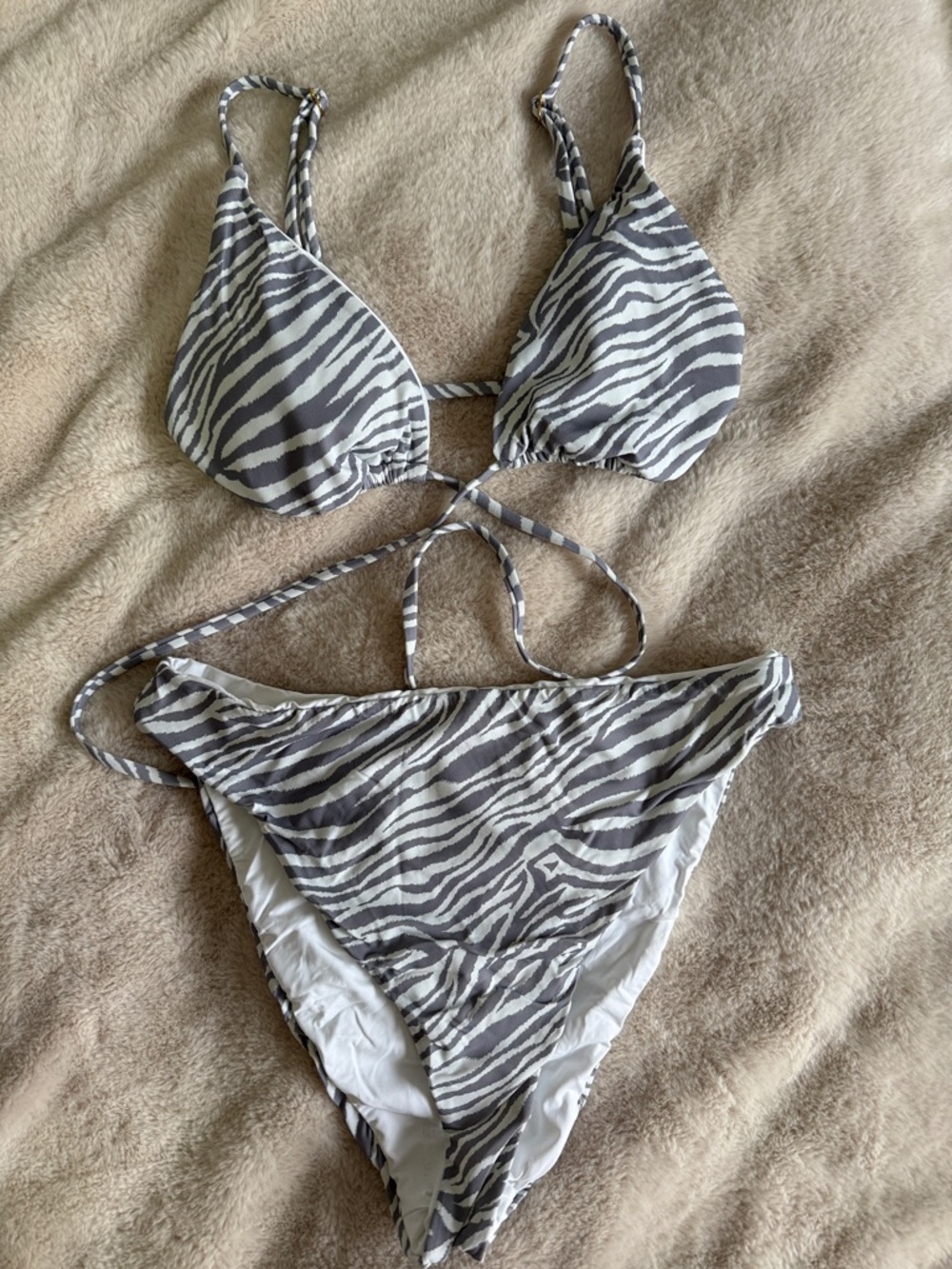 Dippin' Daisy's Gray and White Zebra Print Triangle Bikini